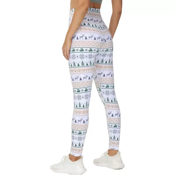 THE GYM PEOPLE Womens V Cross Waist Yoga Leggings with High Waisted Tummy ControlXmas Print White