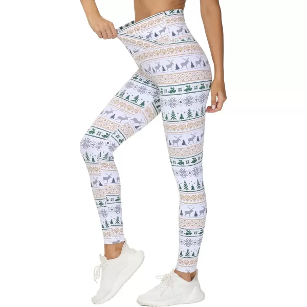 THE GYM PEOPLE Womens V Cross Waist Yoga Leggings with High Waisted Tummy ControlXmas Print White