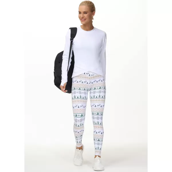 THE GYM PEOPLE Womens V Cross Waist Yoga Leggings with High Waisted Tummy ControlXmas Print White
