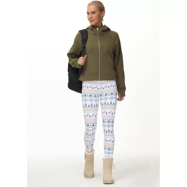 THE GYM PEOPLE Womens V Cross Waist Yoga Leggings with High Waisted Tummy ControlXmas Print White