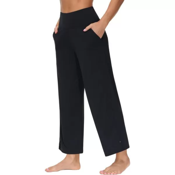 THE GYM PEOPLE Womens High Waist Loose Comfy Wide Leg Palazzo Yoga Pants Tummy Control Lounge Workout JoggersBlack
