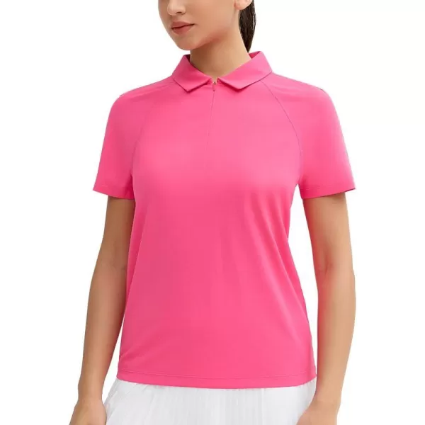 THE GYM PEOPLE Womens Short Sleeve Polo Shirts Zip Up Quick Dry Breathable Collared Golf Workout TopsBright Pink