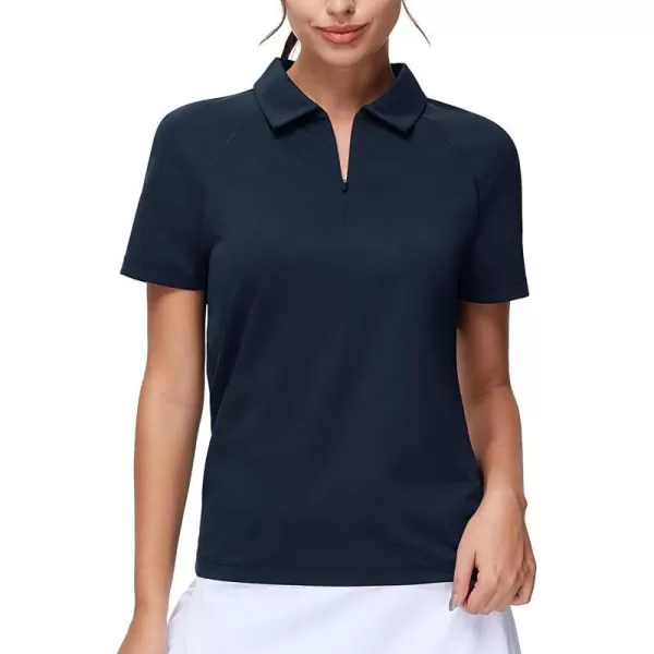 THE GYM PEOPLE Womens Short Sleeve Polo Shirts Zip Up Quick Dry Breathable Collared Golf Workout TopsNavy Blue