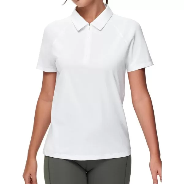 THE GYM PEOPLE Womens Short Sleeve Polo Shirts Zip Up Quick Dry Breathable Collared Golf Workout TopsWhite