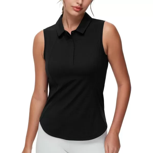 THE GYM PEOPLE Womens Sleeveless Tennis Polo Shirts Collared Slim Fit Breathable Workout Golf Tank TopsBlack