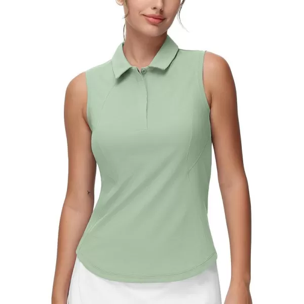 THE GYM PEOPLE Womens Sleeveless Tennis Polo Shirts Collared Slim Fit Breathable Workout Golf Tank TopsLight Green