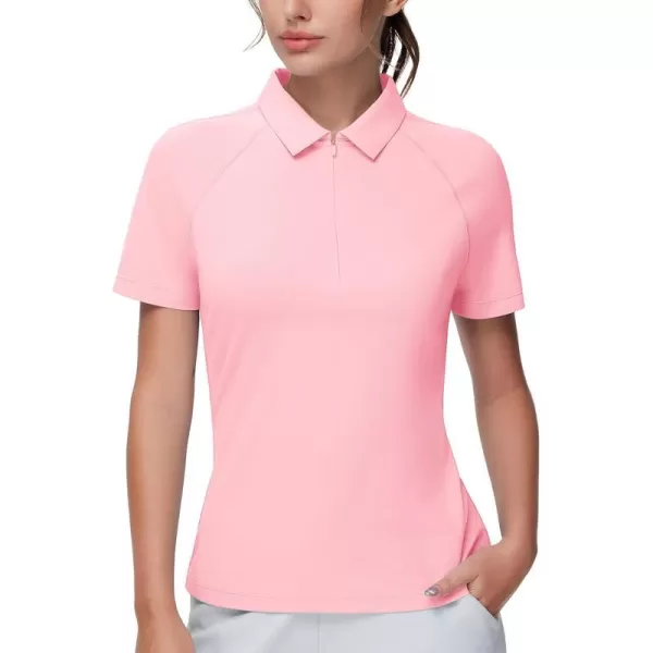 THE GYM PEOPLE Womens Slim Fit Polo Shirts Zip Up Lightweight Quick Dry Collared Golf Workout Tee TopsPink