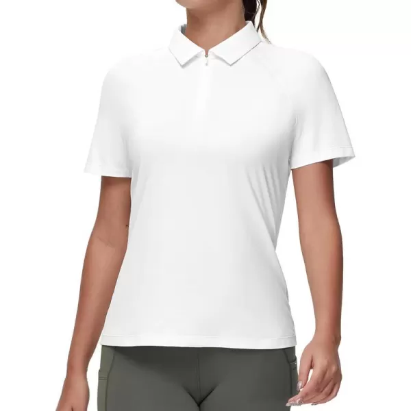 THE GYM PEOPLE Womens Slim Fit Polo Shirts Zip Up Lightweight Quick Dry Collared Golf Workout Tee TopsWhite