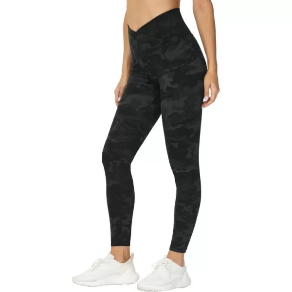 THE GYM PEOPLE Womens V Cross Waist Yoga Leggings with High Waisted Tummy ControlBlack Camo