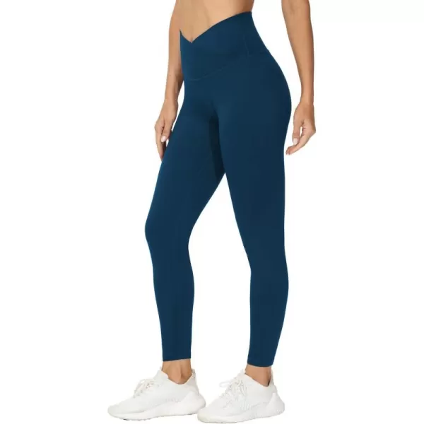 THE GYM PEOPLE Womens V Cross Waist Yoga Leggings with High Waisted Tummy ControlDark Blue Green