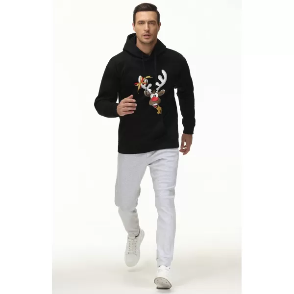 THE GYM PEOPLE Mens Pullover Hoodie in Loose fit Heavyweight Ultra Soft Fleece With PocketsElk Print Black