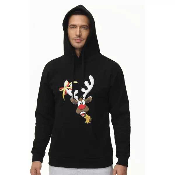 THE GYM PEOPLE Mens Pullover Hoodie in Loose fit Heavyweight Ultra Soft Fleece With PocketsElk Print Black