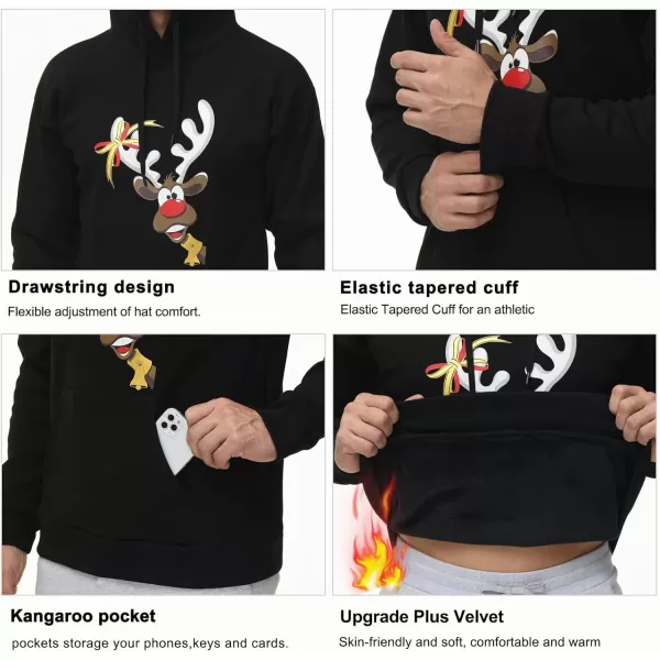 THE GYM PEOPLE Mens Pullover Hoodie in Loose fit Heavyweight Ultra Soft Fleece With PocketsElk Print Black