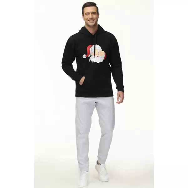 THE GYM PEOPLE Mens Pullover Hoodie in Loose fit Heavyweight Ultra Soft Fleece With PocketsSanta Print Black