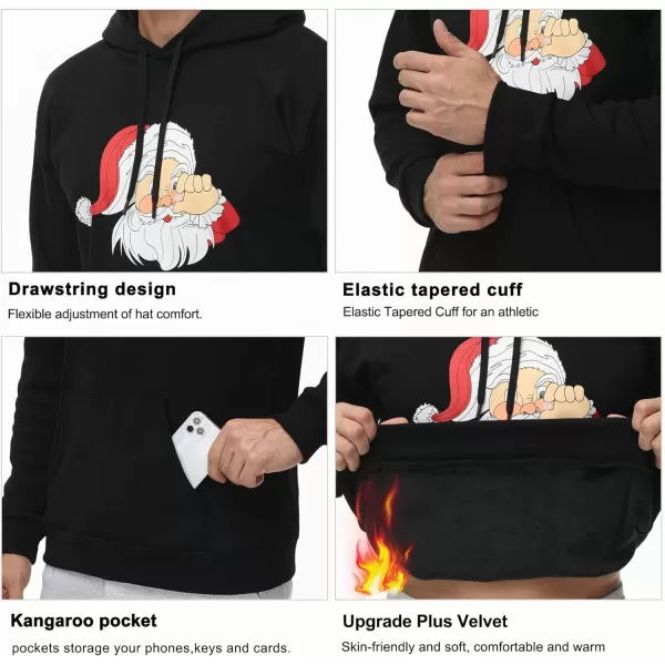 THE GYM PEOPLE Mens Pullover Hoodie in Loose fit Heavyweight Ultra Soft Fleece With PocketsSanta Print Black