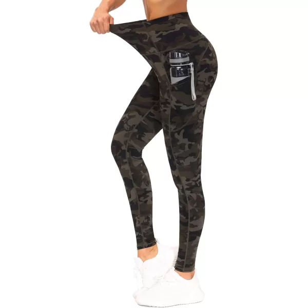 THE GYM PEOPLE Thick High Waist Yoga Pants with Pockets Tummy Control Workout Running Yoga Leggings for WomenArmy Green Camo