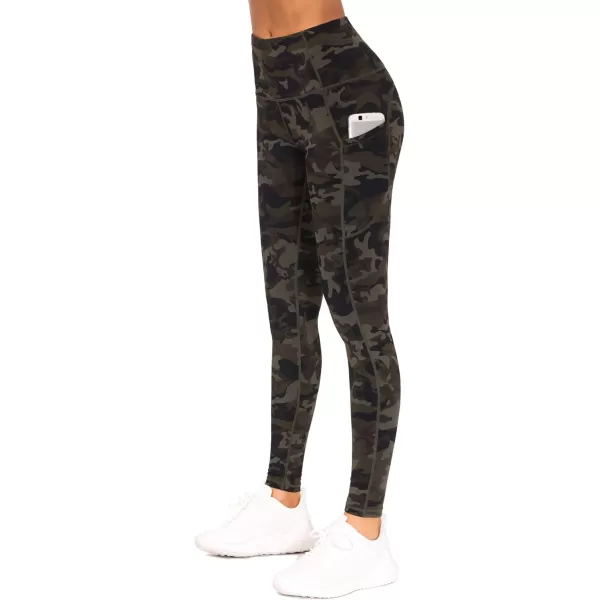 THE GYM PEOPLE Thick High Waist Yoga Pants with Pockets Tummy Control Workout Running Yoga Leggings for WomenArmy Green Camo