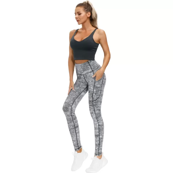 THE GYM PEOPLE Thick High Waist Yoga Pants with Pockets Tummy Control Workout Running Yoga Leggings for WomenBlack  White Jacquard