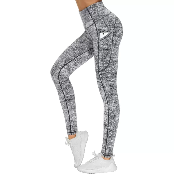 THE GYM PEOPLE Thick High Waist Yoga Pants with Pockets Tummy Control Workout Running Yoga Leggings for WomenBlack  White Jacquard