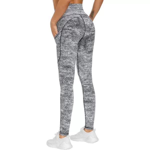 THE GYM PEOPLE Thick High Waist Yoga Pants with Pockets Tummy Control Workout Running Yoga Leggings for WomenBlack  White Jacquard