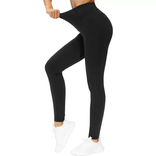 THE GYM PEOPLE Thick High Waist Yoga Pants with Pockets Tummy Control Workout Running Yoga Leggings for WomenBlack