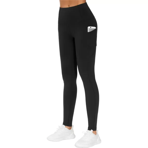 THE GYM PEOPLE Thick High Waist Yoga Pants with Pockets Tummy Control Workout Running Yoga Leggings for WomenBlack