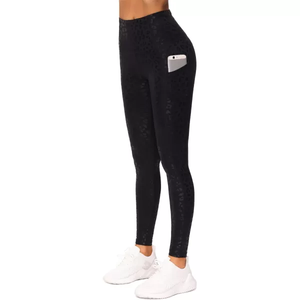 THE GYM PEOPLE Thick High Waist Yoga Pants with Pockets Tummy Control Workout Running Yoga Leggings for WomenBlack Leopard