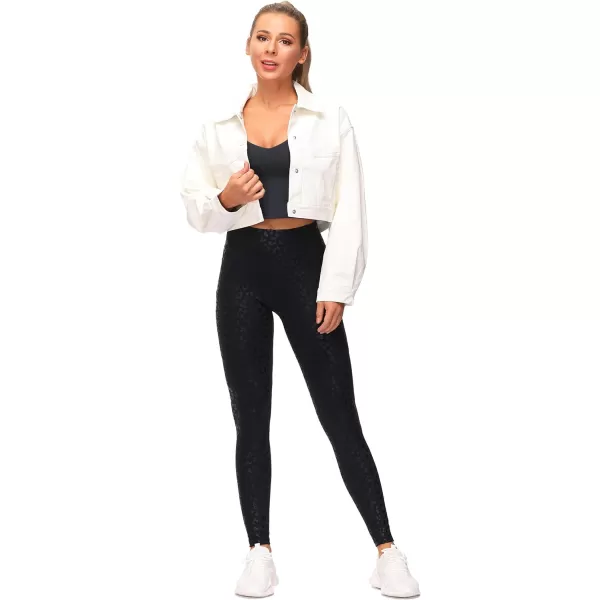 THE GYM PEOPLE Thick High Waist Yoga Pants with Pockets Tummy Control Workout Running Yoga Leggings for WomenBlack Leopard