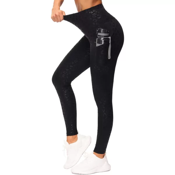 THE GYM PEOPLE Thick High Waist Yoga Pants with Pockets Tummy Control Workout Running Yoga Leggings for WomenBlack Leopard