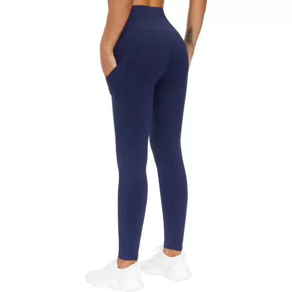THE GYM PEOPLE Thick High Waist Yoga Pants with Pockets Tummy Control Workout Running Yoga Leggings for WomenBlue