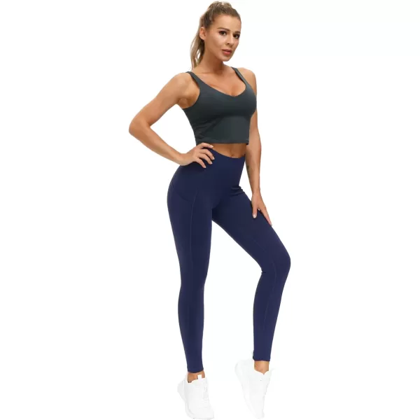 THE GYM PEOPLE Thick High Waist Yoga Pants with Pockets Tummy Control Workout Running Yoga Leggings for WomenBlue