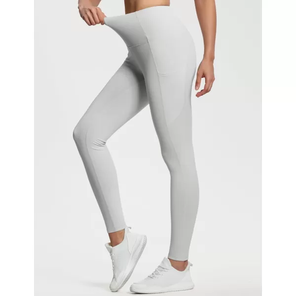 THE GYM PEOPLE Thick High Waist Yoga Pants with Pockets Tummy Control Workout Running Yoga Leggings for WomenBright Grey