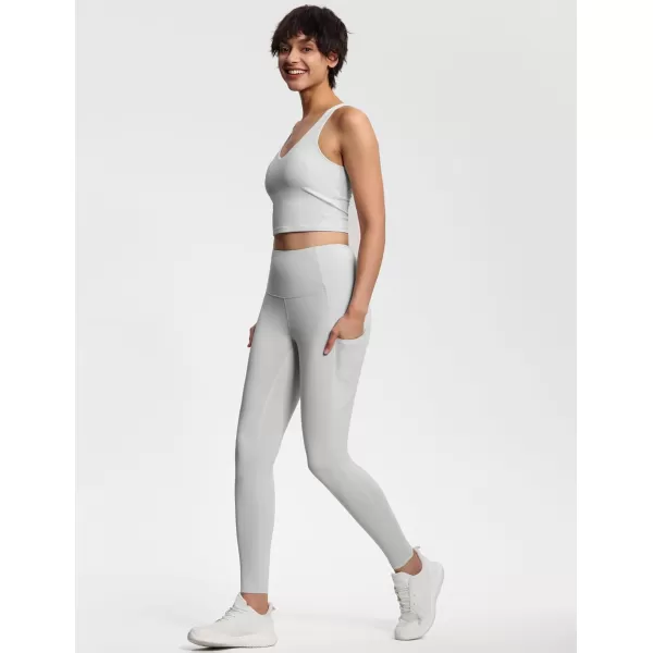 THE GYM PEOPLE Thick High Waist Yoga Pants with Pockets Tummy Control Workout Running Yoga Leggings for WomenBright Grey