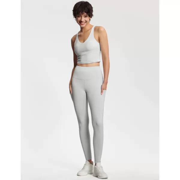 THE GYM PEOPLE Thick High Waist Yoga Pants with Pockets Tummy Control Workout Running Yoga Leggings for WomenBright Grey