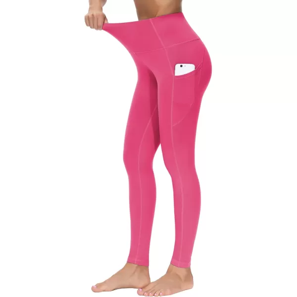 THE GYM PEOPLE Thick High Waist Yoga Pants with Pockets Tummy Control Workout Running Yoga Leggings for WomenBright Pink