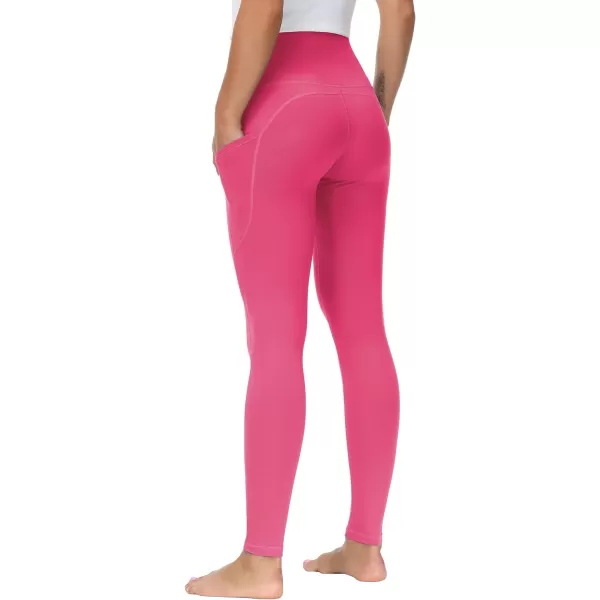 THE GYM PEOPLE Thick High Waist Yoga Pants with Pockets Tummy Control Workout Running Yoga Leggings for WomenBright Pink
