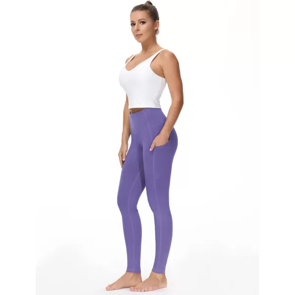 THE GYM PEOPLE Thick High Waist Yoga Pants with Pockets Tummy Control Workout Running Yoga Leggings for WomenBright Purple