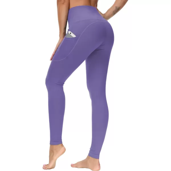 THE GYM PEOPLE Thick High Waist Yoga Pants with Pockets Tummy Control Workout Running Yoga Leggings for WomenBright Purple