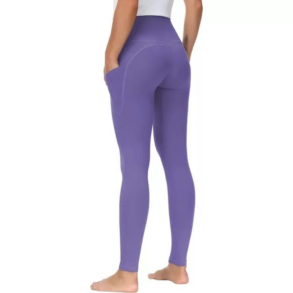 THE GYM PEOPLE Thick High Waist Yoga Pants with Pockets Tummy Control Workout Running Yoga Leggings for WomenBright Purple