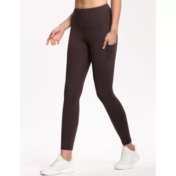 THE GYM PEOPLE Thick High Waist Yoga Pants with Pockets Tummy Control Workout Running Yoga Leggings for WomenBrown