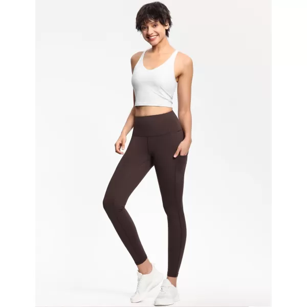 THE GYM PEOPLE Thick High Waist Yoga Pants with Pockets Tummy Control Workout Running Yoga Leggings for WomenBrown