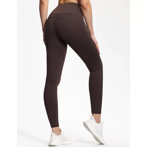 THE GYM PEOPLE Thick High Waist Yoga Pants with Pockets Tummy Control Workout Running Yoga Leggings for WomenBrown