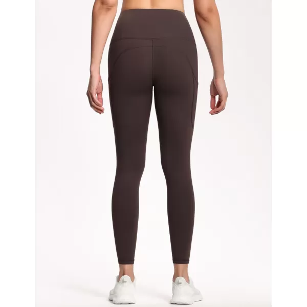 THE GYM PEOPLE Thick High Waist Yoga Pants with Pockets Tummy Control Workout Running Yoga Leggings for WomenBrown