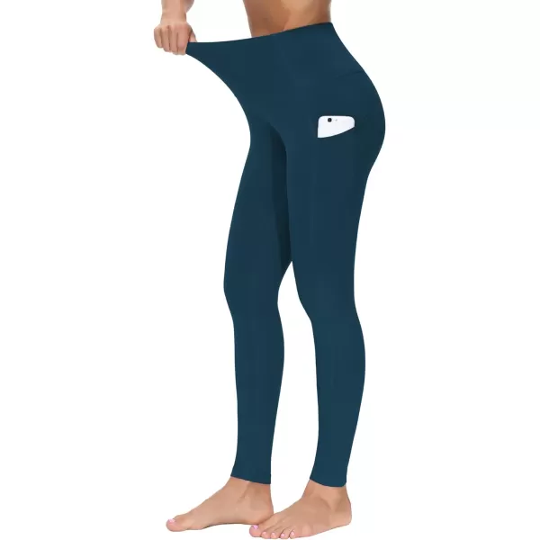 THE GYM PEOPLE Thick High Waist Yoga Pants with Pockets Tummy Control Workout Running Yoga Leggings for WomenDark Blue Green
