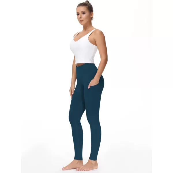 THE GYM PEOPLE Thick High Waist Yoga Pants with Pockets Tummy Control Workout Running Yoga Leggings for WomenDark Blue Green
