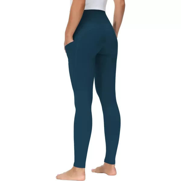 THE GYM PEOPLE Thick High Waist Yoga Pants with Pockets Tummy Control Workout Running Yoga Leggings for WomenDark Blue Green