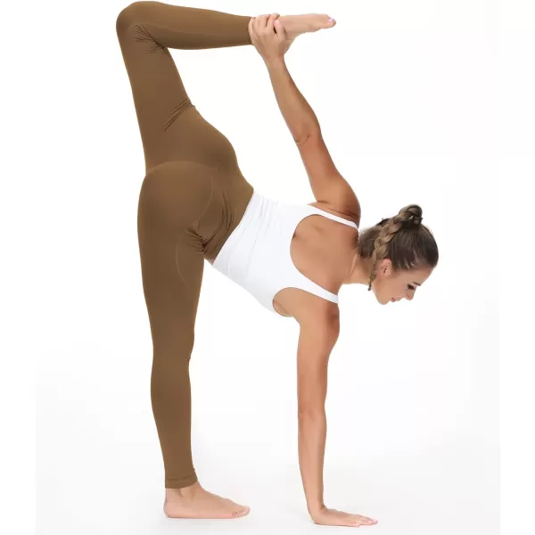 THE GYM PEOPLE Thick High Waist Yoga Pants with Pockets Tummy Control Workout Running Yoga Leggings for WomenDark Brown