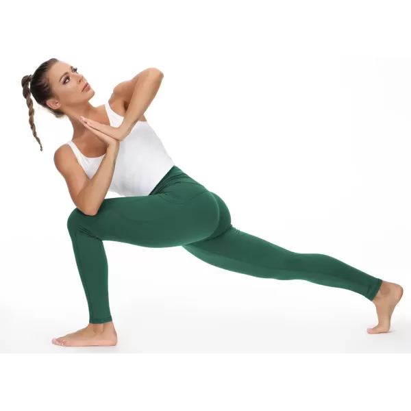 THE GYM PEOPLE Thick High Waist Yoga Pants with Pockets Tummy Control Workout Running Yoga Leggings for WomenDark Green
