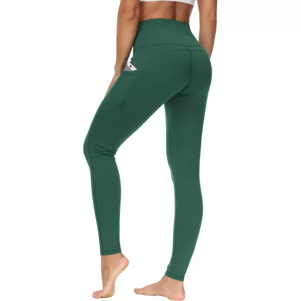 THE GYM PEOPLE Thick High Waist Yoga Pants with Pockets Tummy Control Workout Running Yoga Leggings for WomenDark Green