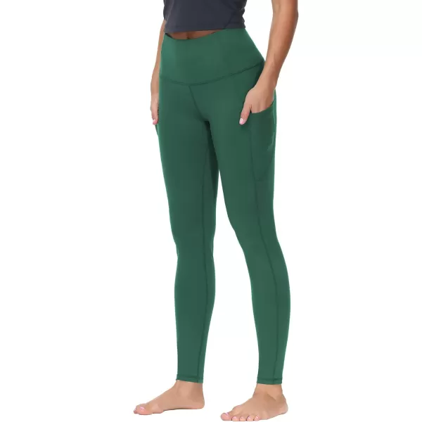 THE GYM PEOPLE Thick High Waist Yoga Pants with Pockets Tummy Control Workout Running Yoga Leggings for WomenDark Green